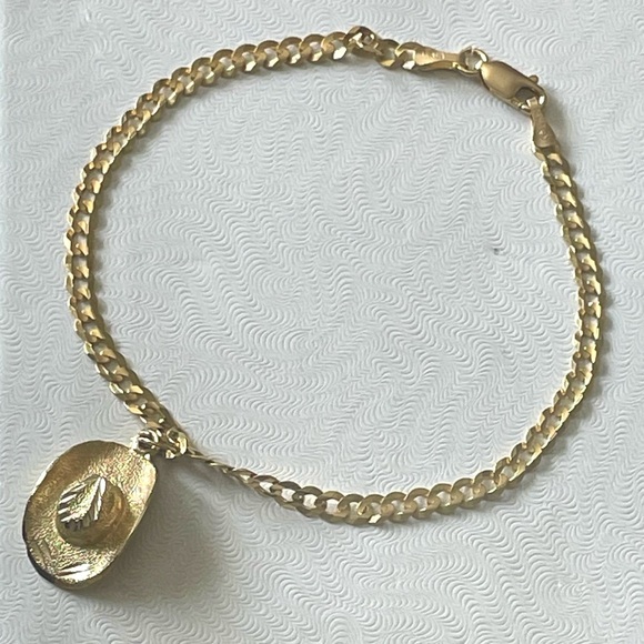 **+For Pablo only **** Italy 14k Gold curb link Bracelet with Sombrero Charm - Picture 4 of 14